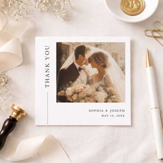Modern Minimalist Square Romantic Wedding Photo Thank You Card (Creator Uploaded)