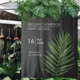 Modern Minimalist Starry Sky & Beach Palm Wedding Tapestry