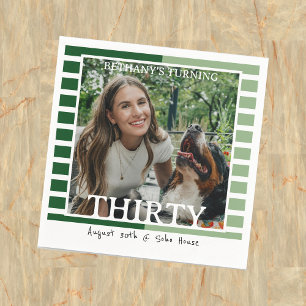 Modern Minimalist Striped 30th Birthday Photo Napkin