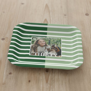 Modern Minimalist Striped 30th Birthday Photo Paper Plate