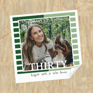 Modern Minimalist Striped 30th Birthday Photo Square Sticker