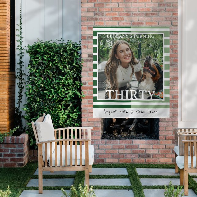 Modern Minimalist Striped 30th Birthday Photo Tapestry (Celebrate the beginning of a new decade with this Modern Minimalist Striped 30th Birthday Tapestry!)