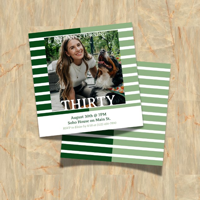 Modern Minimalist Striped 30th Birthday Square Invitation (Celebrate the beginning of a new decade with this Modern Minimalist Striped 30th Birthday Invite!)