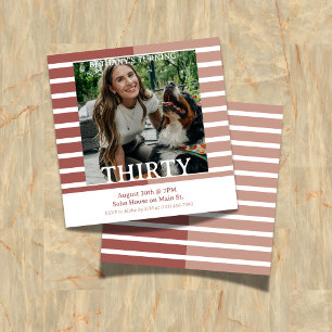 Modern Minimalist Striped 30th Birthday Square Invitation