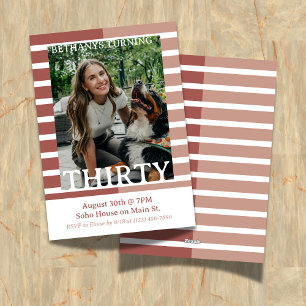 Modern Minimalist Striped Thirtieth Birthday Photo Invitation