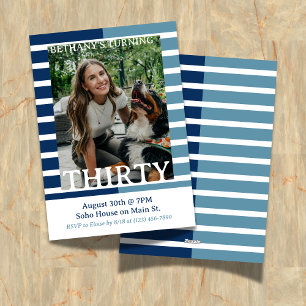 Modern Minimalist Striped Thirtieth Birthday Photo Invitation
