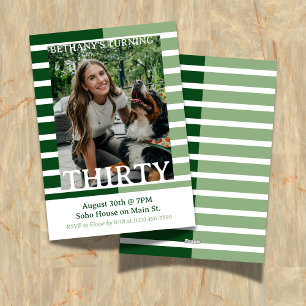 Modern Minimalist Striped Thirtieth Birthday Photo Invitation