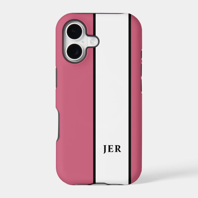 Modern Minimalist Stripes Monogram Initials Pink (Back)