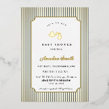 Modern & Minimalist Stripes Stork Baby Shower Foil