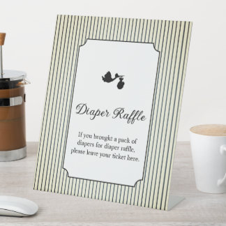 Modern & Minimalist Stripes Stork Diaper Raffle  Pedestal Sign