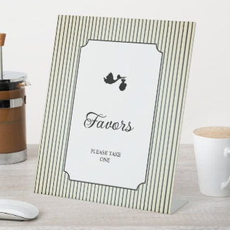 Modern & Minimalist Stripes Stork Favours Pedestal Sign