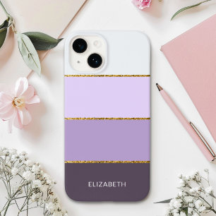 Modern minimalist style purple stripes and gold  Case-Mate iPhone 14 case