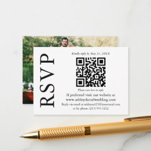 Modern Minimalist Stylish QR Photo Wedding RSVP Enclosure Card