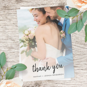 Modern Minimalist   Stylish Script Photo Wedding Thank You Card