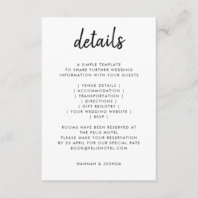 Modern Minimalist | Stylish Script Simple Wedding Enclosure Card (Front)