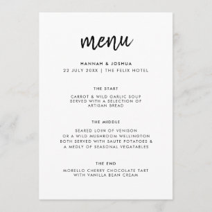Modern Minimalist   Stylish Script Simple Wedding Menu