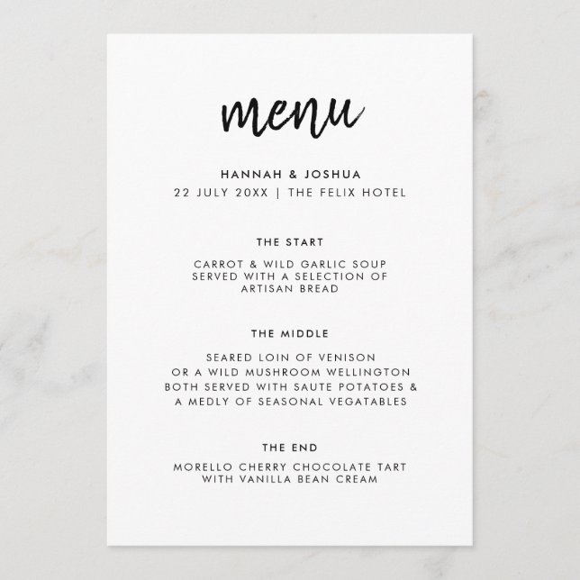 Modern Minimalist | Stylish Script Simple Wedding Menu (Front)