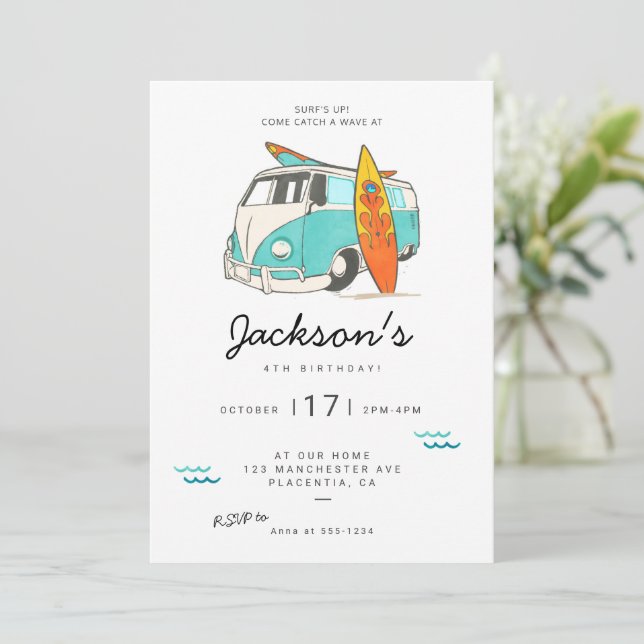 Modern Minimalist Surf birthday Party invitation (Standing Front)