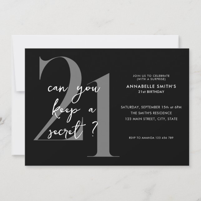 Modern Minimalist Surprise 21st Birthday Invitation (Front)