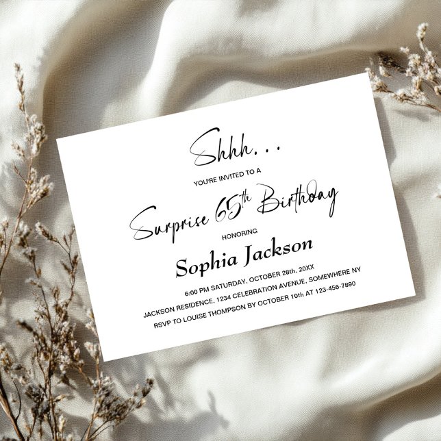 Modern Minimalist Surprise 65th Birthday Party Invitation (Creator Uploaded)