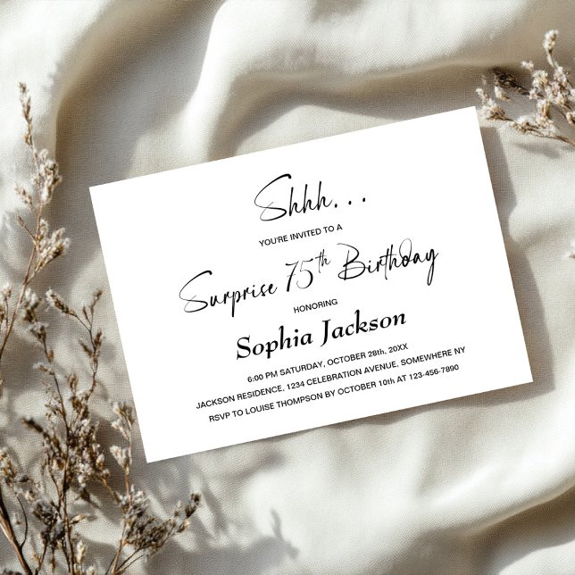 Modern Minimalist Surprise 75th Birthday Party Invitation (Creator Uploaded)