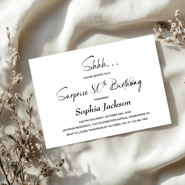 Modern Minimalist Surprise 80th Birthday Party Invitation (Creator Uploaded)