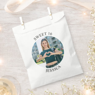 Modern Minimalist Sweet 16 Birthday Circle Photo Favour Bags