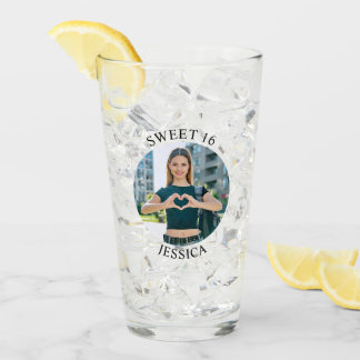 Modern Minimalist Sweet 16 Birthday Circle Photo Glass