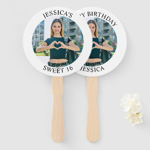 Modern Minimalist Sweet 16 Birthday Circle Photo Hand Fan