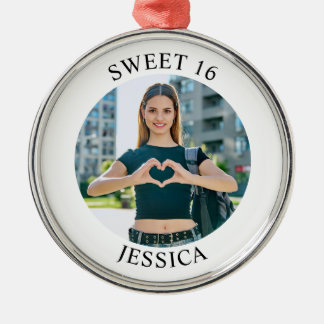 Modern Minimalist Sweet 16 Birthday Circle Photo Metal Tree Decoration