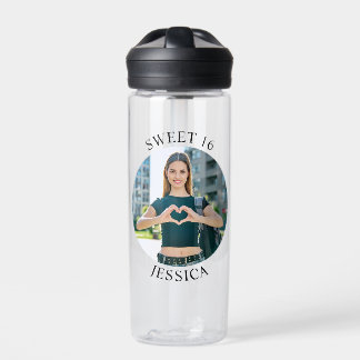 Modern Minimalist Sweet 16 Birthday Circle Photo Water Bottle