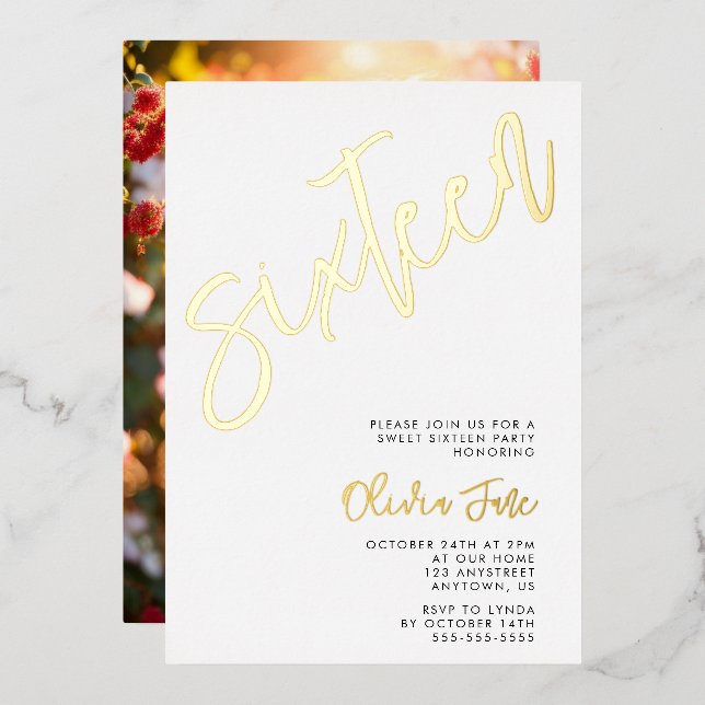 Modern Minimalist Sweet 16 Photo Invitation (Front/Back)