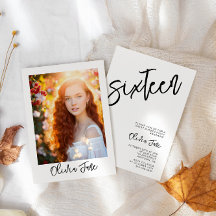 Modern Minimalist Sweet 16 Photo Invitation