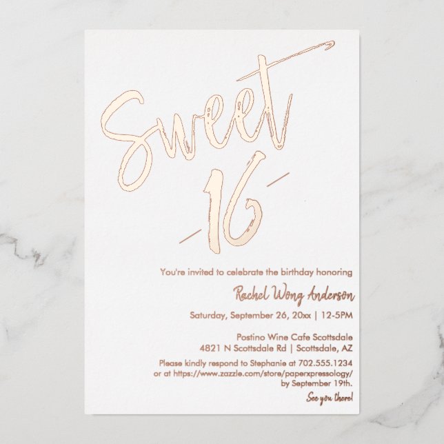 Modern Minimalist Sweet 16th Birthday Rose Gold (Front)