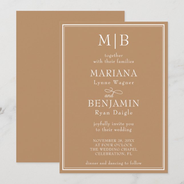 Modern Minimalist Tan Beige Wedding Invitation (Front/Back)