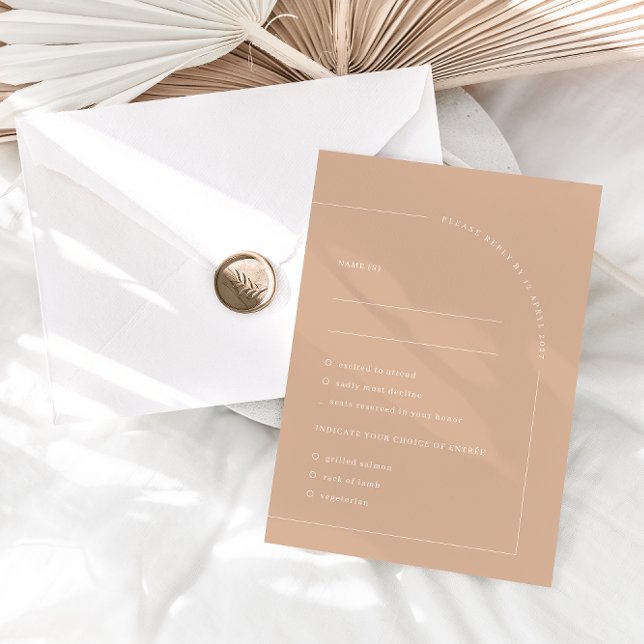 Modern Minimalist Tan Boho Arch Meal Choices RSVP Card (Creator Uploaded)
