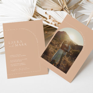 Modern Minimalist Tan Boho Arch Photo Wedding Invitation
