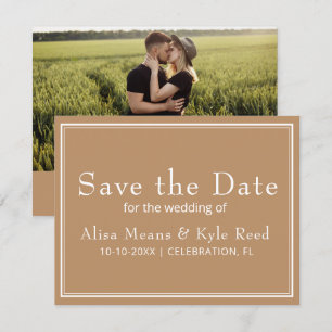 Modern Minimalist Tan Photo Save the Date