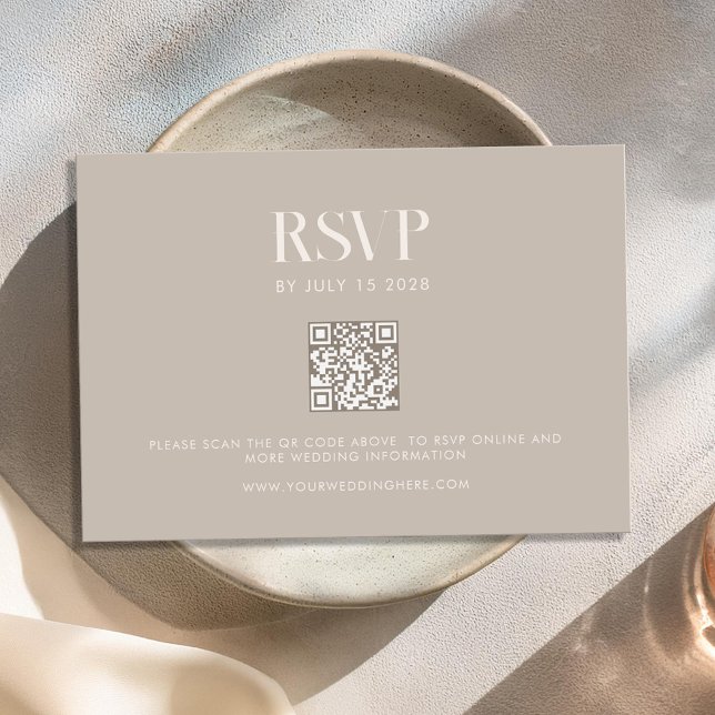 Modern Minimalist Taupe Chic Wedding RSVP Card (Creator Uploaded)