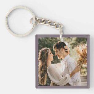 Modern Minimalist Taupe Grey Photo Wedding Favour Key Ring