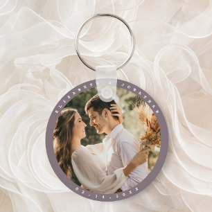 Modern Minimalist Taupe Grey Photo Wedding Favour Key Ring