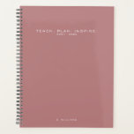 Modern Minimalist Teacher School Custom Planner<br><div class="desc">Modern Minimalist Teacher Planner with customisable text/title,  year,  and name.  Muted light pink-red background with white text.</div>