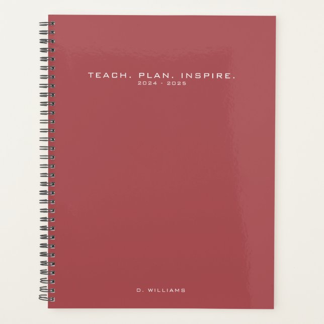 Modern Minimalist Teacher School Red Brown Planner (Front)