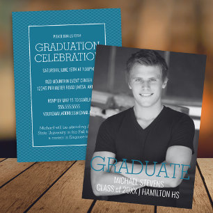 Modern Minimalist Teal Art Deco Graduatation Announcement
