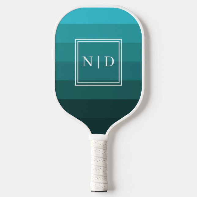 Modern Minimalist Teal Colour block Initials Pickleball Paddle (Front)