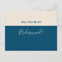 Modern Minimalist Teal Cream Bridesmaid Proposal