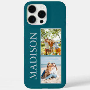 Modern Minimalist Teal Custom Photo Monogram iPhone 16 Pro Max Case