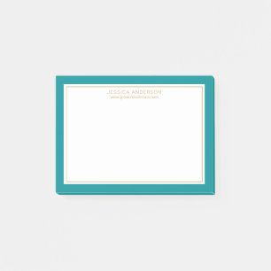 Modern Minimalist Teal Gold Border Personalised Post-it Notes