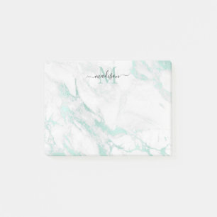 Modern Minimalist Teal Green Marble Monogram Name Post-it Notes
