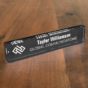 Modern Minimalist Tech Company Black White Custom Nameplate
